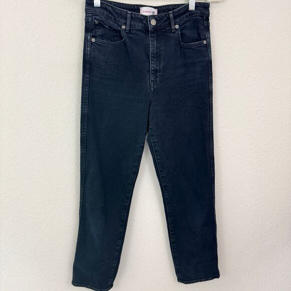 Anthro Sundry Womens Ankle Straight Jeans Size 28 Embroider Stars Washed Black - Picture 1 of 12